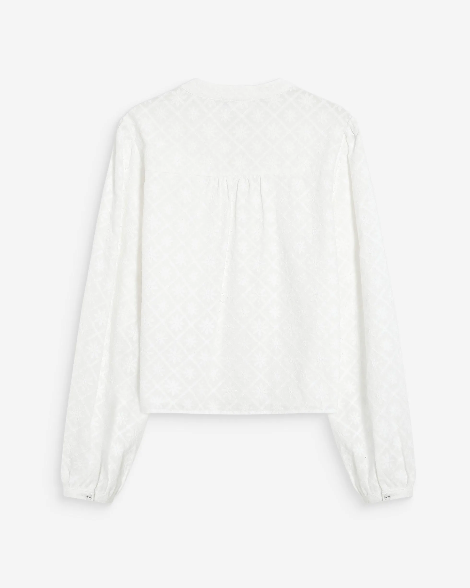 Blouse broderie anglaise col mao en coton ivoire Vandita