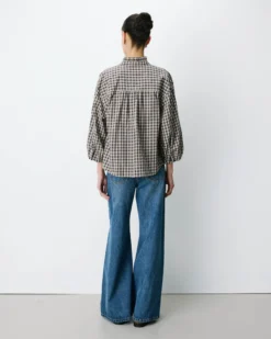 Blouse à carreaux manches bouffantes latte Adelie