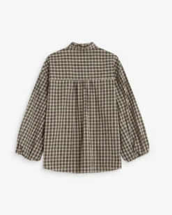 Blouse à carreaux manches bouffantes latte Adelie