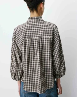 Blouse à carreaux manches bouffantes latte Adelie