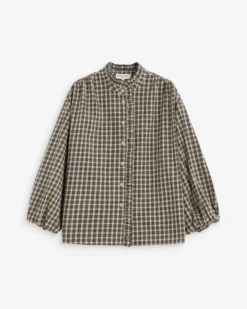 Blouse à carreaux manches bouffantes latte Adelie
