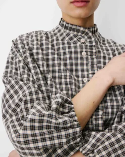 Blouse à carreaux manches bouffantes latte Adelie