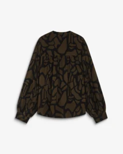 Blouse col V à imprimé géométrique kaki Ambrine