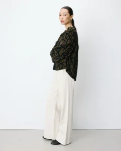Blouse col V à imprimé géométrique kaki Ambrine