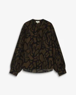 Blouse col V à imprimé géométrique kaki Ambrine