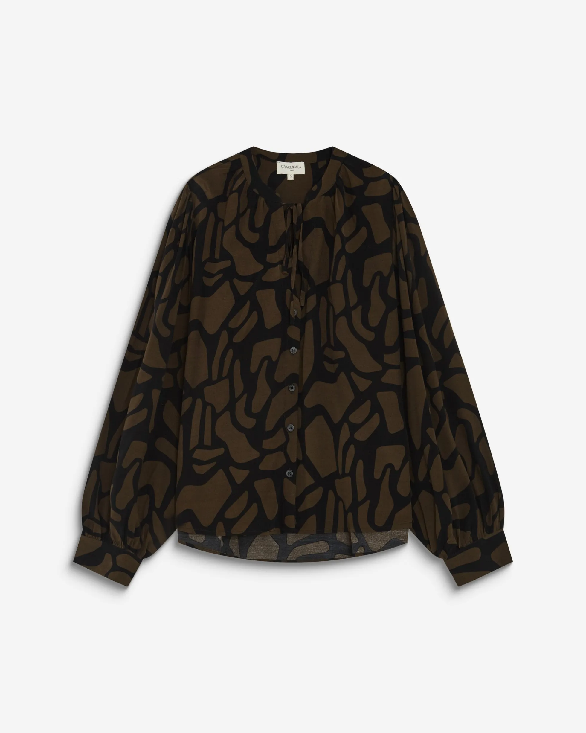 Blouse col V à imprimé géométrique kaki Ambrine