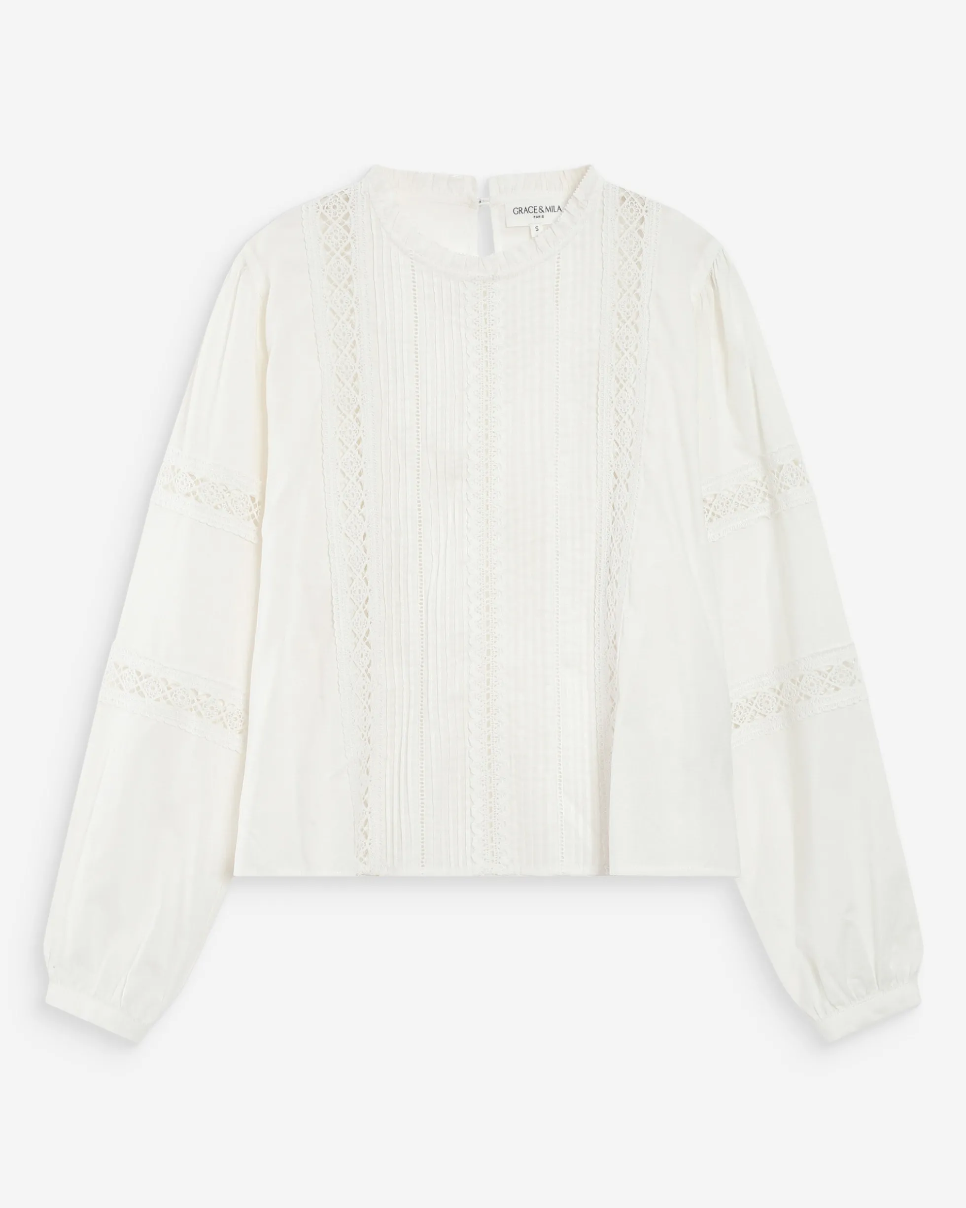 Blouse col à volants avec dentelle ivoire Velma
