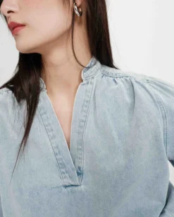 Blouse droite en denim manches longues skyblue Valory
