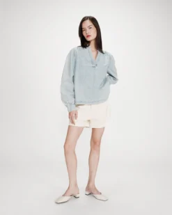 Blouse droite en denim manches longues skyblue Valory