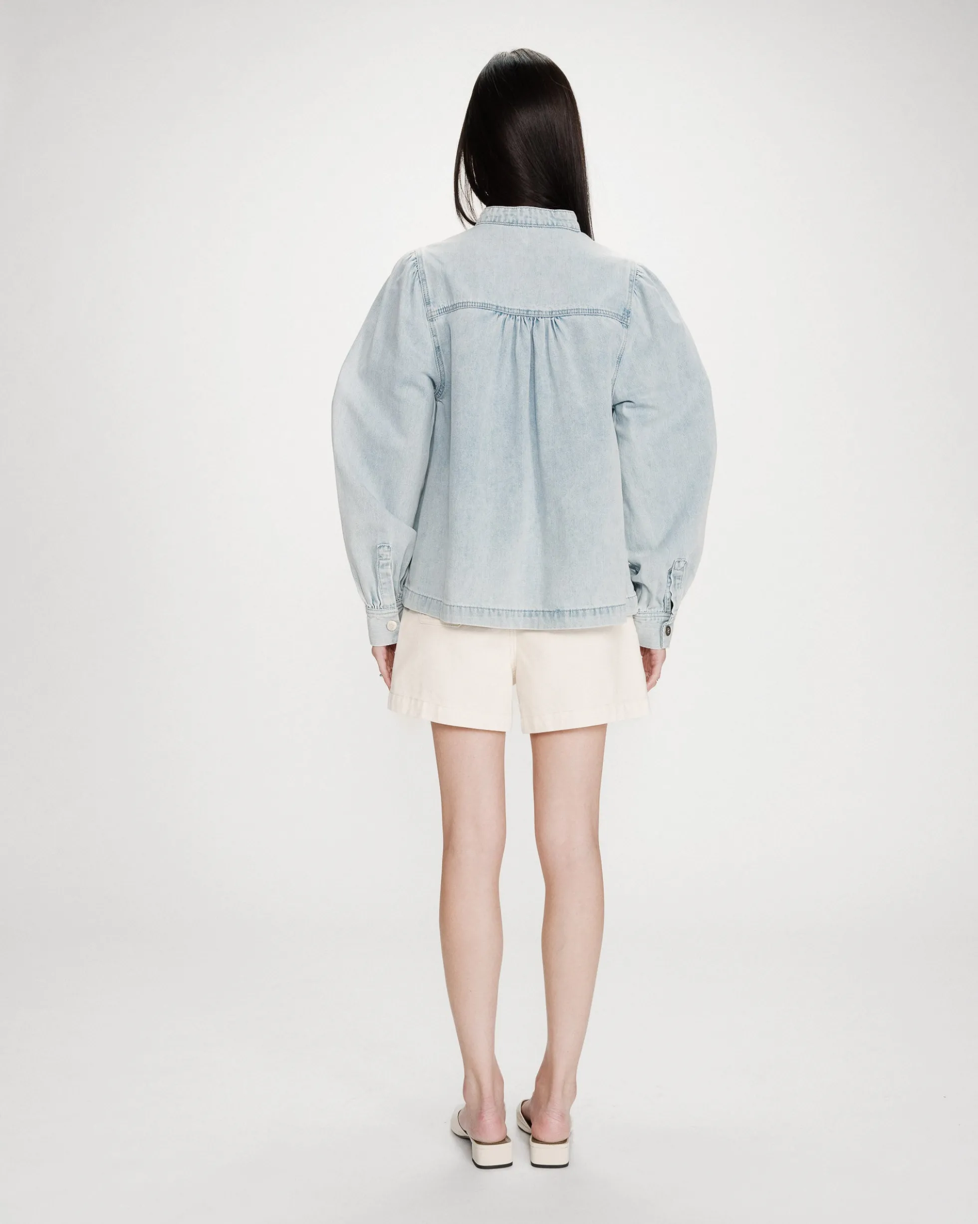 Blouse droite en denim manches longues skyblue Valory