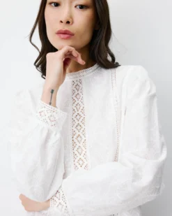 Blouse en broderie anglaise dos à nouer ivoire Abigail