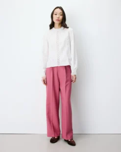 Blouse en broderie anglaise dos à nouer ivoire Abigail