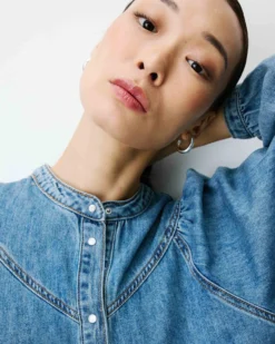 Blouse en denim évasée manches longues lightblue Anaelle