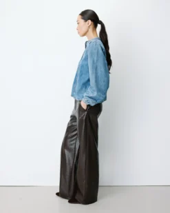 Blouse en denim évasée manches longues lightblue Anaelle