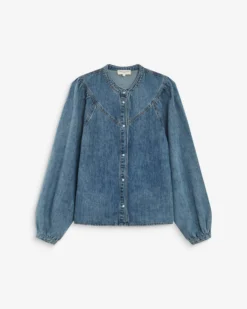 Blouse en denim évasée manches longues lightblue Anaelle