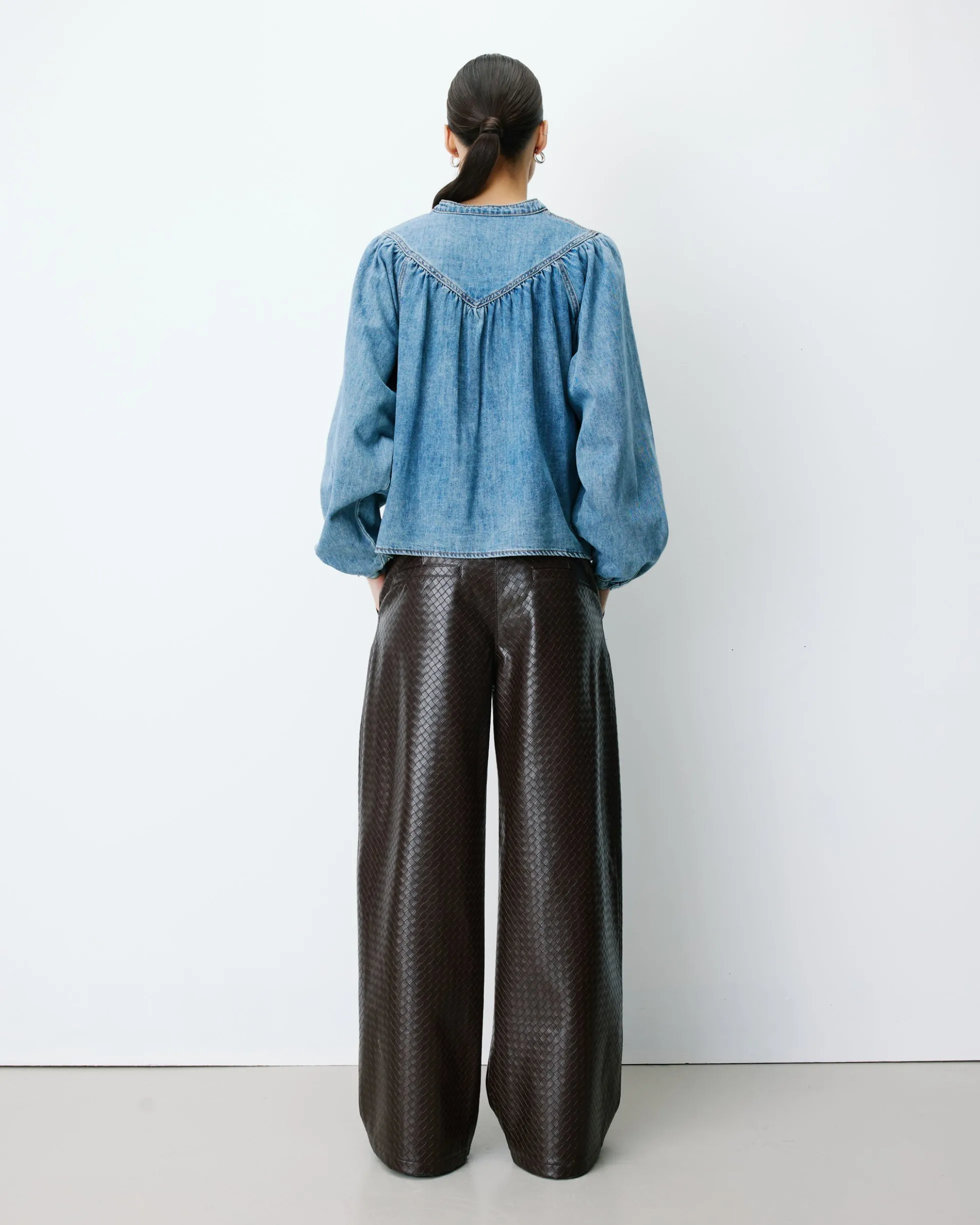 Blouse en denim évasée manches longues lightblue Anaelle