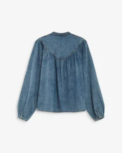 Blouse en denim évasée manches longues lightblue Anaelle