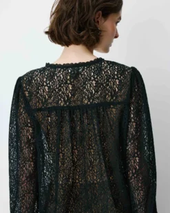 Blouse en dentelle col V manches longues noir Aurora
