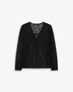 Blouse en dentelle col V manches longues noir Aurora