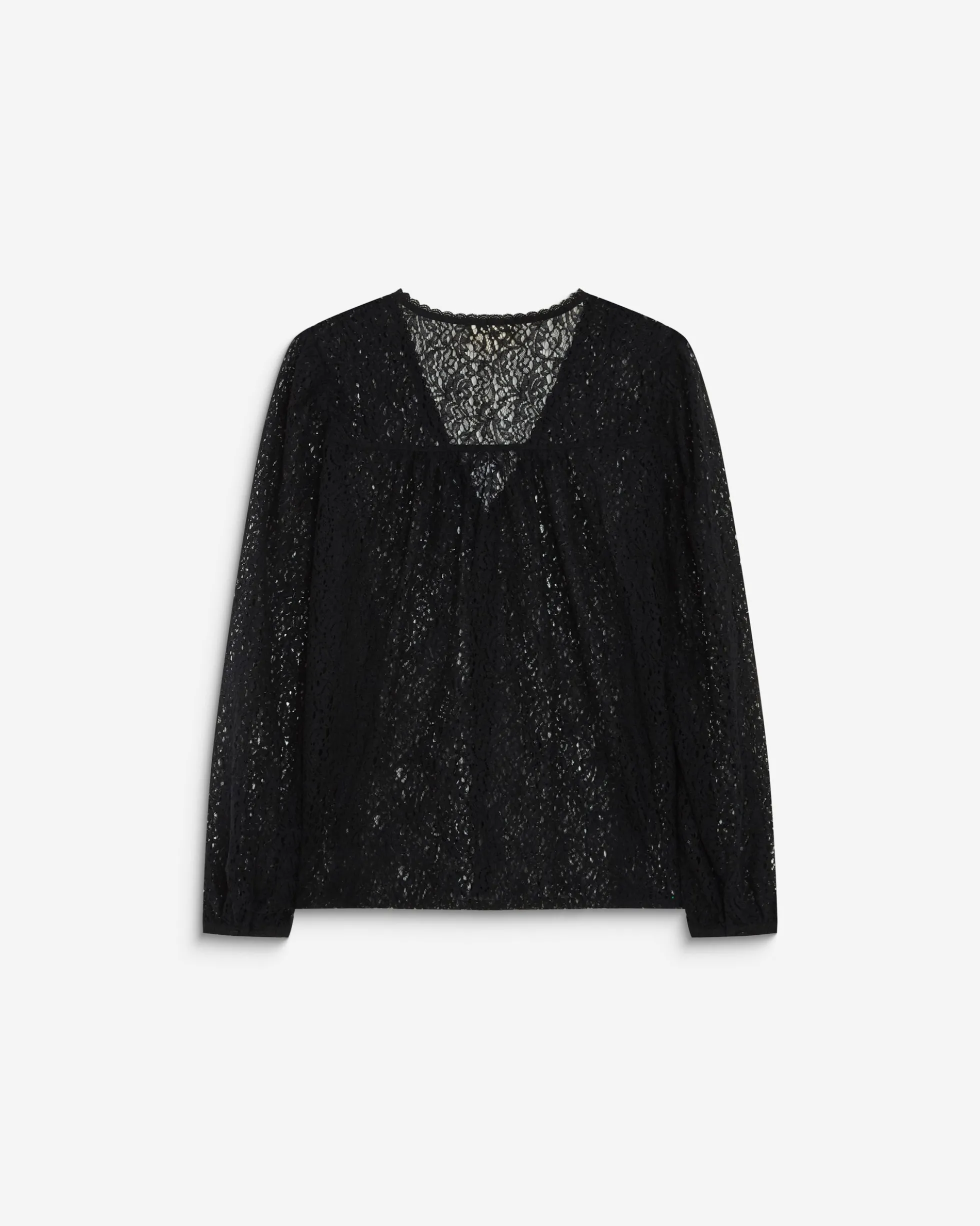 Blouse en dentelle col V manches longues noir Aurora