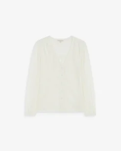 Blouse en dentelle col V manches longues ivoire Aurora