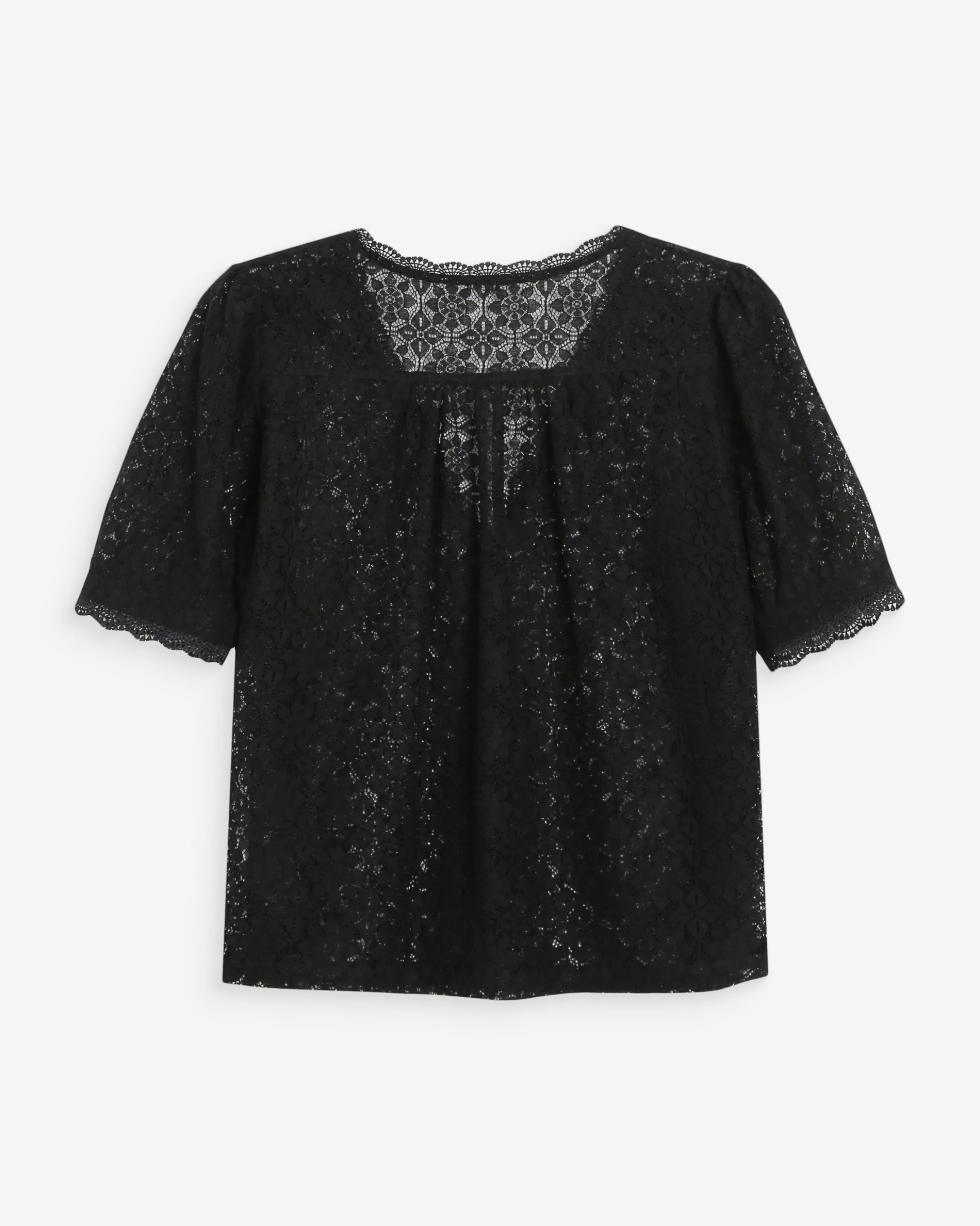 Blouse en dentelle col V manches courtes noir Vicky
