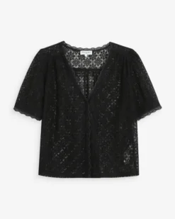 Blouse en dentelle col V manches courtes noir Vicky