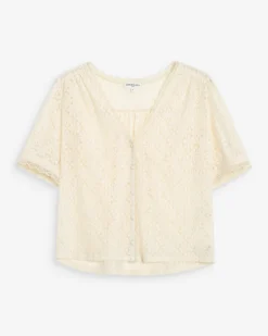Blouse en dentelle col V manches courtes amande Vicky