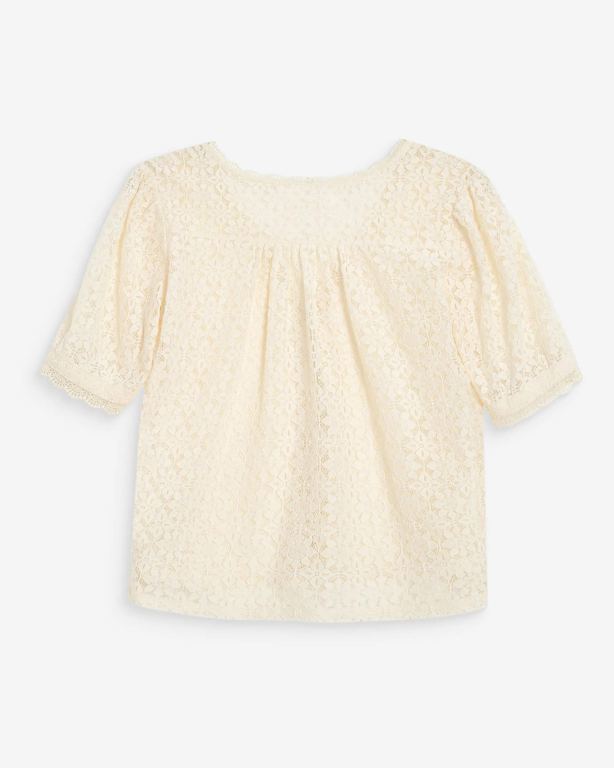 Blouse en dentelle col V manches courtes amande Vicky