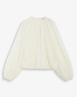 Blouse fluide en dentelle manches bouffantes ecru Beth