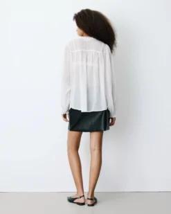 Blouse fluide transparente en mousseline lurex ecru Belinda