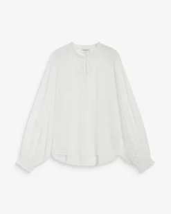 Blouse fluide transparente en mousseline lurex ecru Belinda