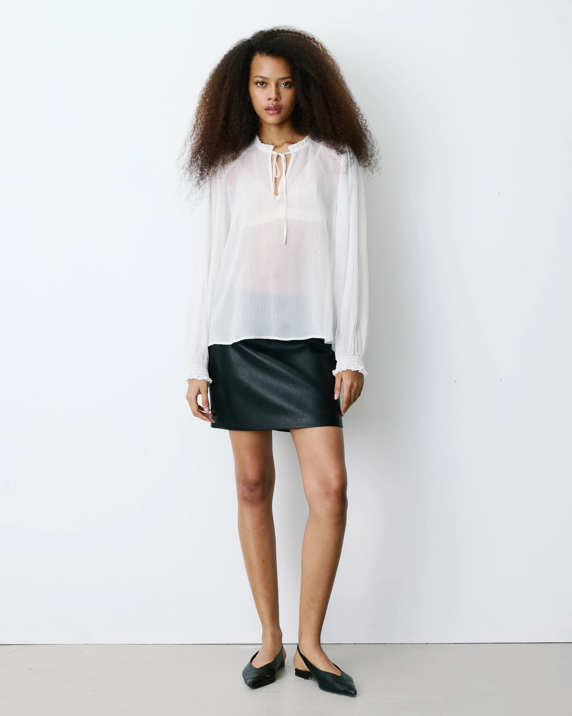 Blouse fluide transparente en mousseline lurex ecru Belinda