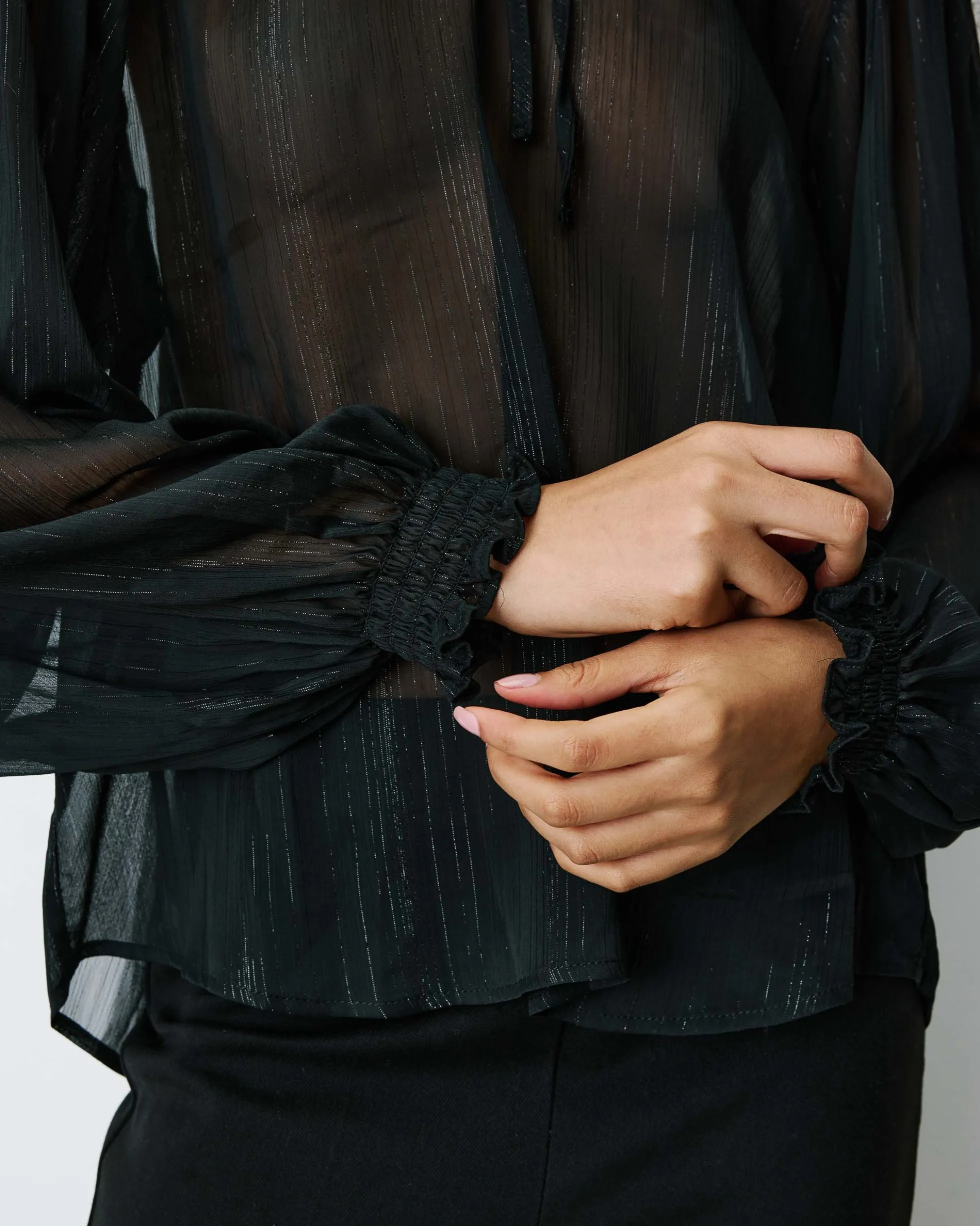Blouse fluide transparente en mousseline lurex noir Belinda