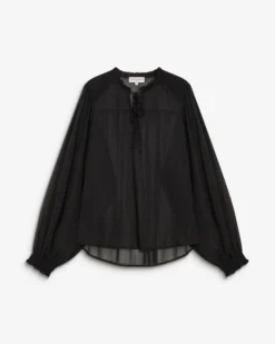Blouse fluide transparente en mousseline lurex noir Belinda