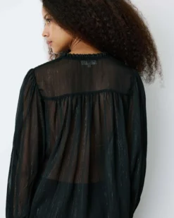 Blouse fluide transparente en mousseline lurex noir Belinda