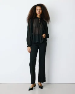 Blouse fluide transparente en mousseline lurex noir Belinda