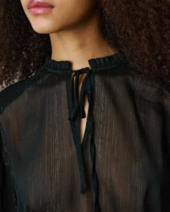 Blouse fluide transparente en mousseline lurex noir Belinda