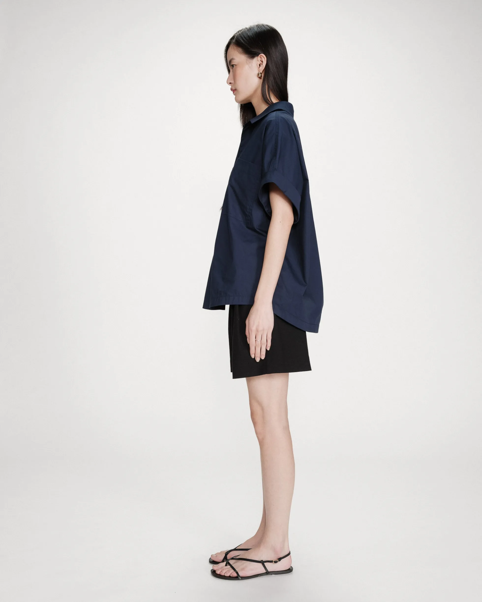 Blouse large en coton manches courtes marine Versigny