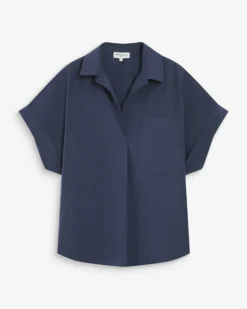 Blouse large en coton manches courtes marine Versigny