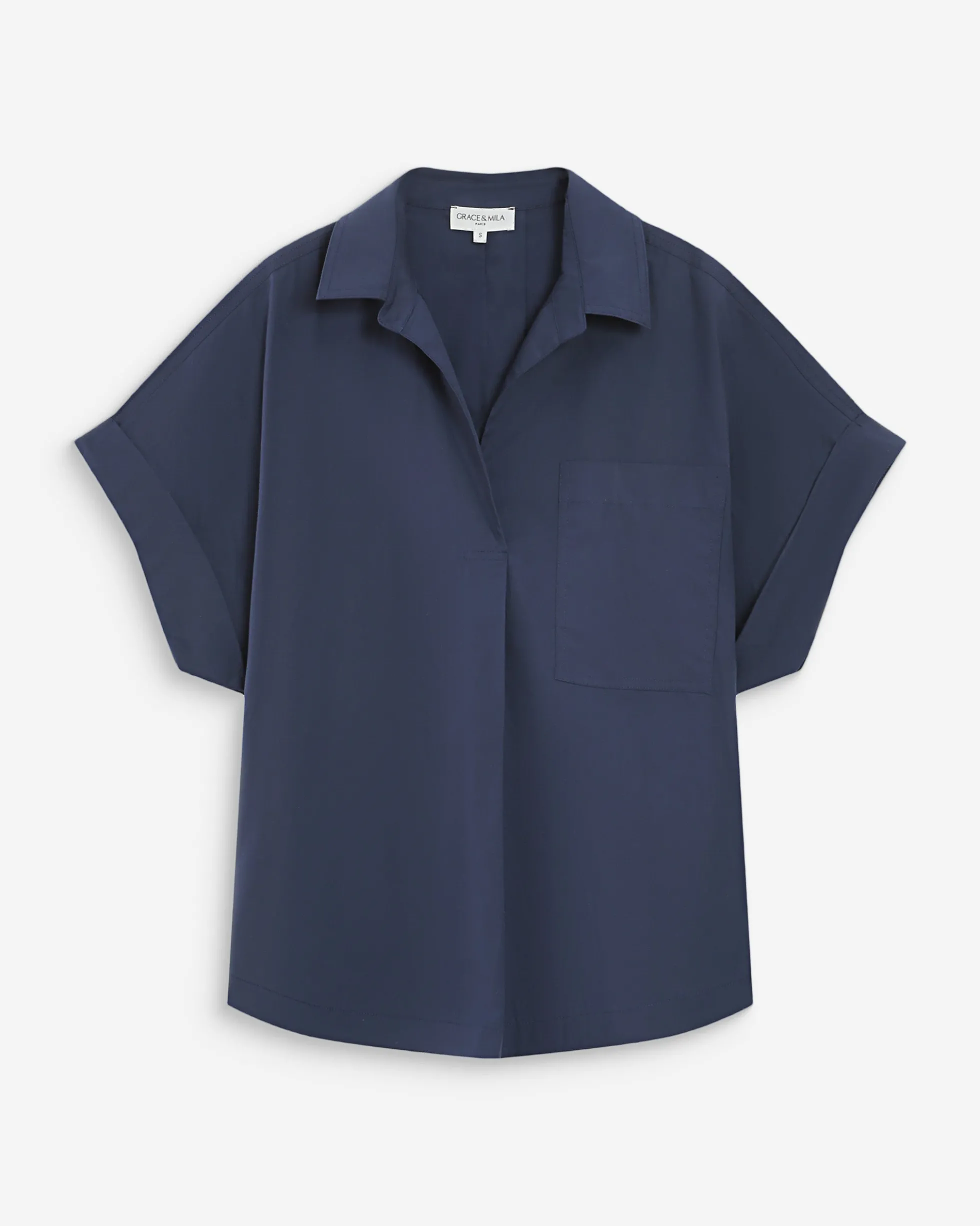 Blouse large en coton manches courtes marine Versigny