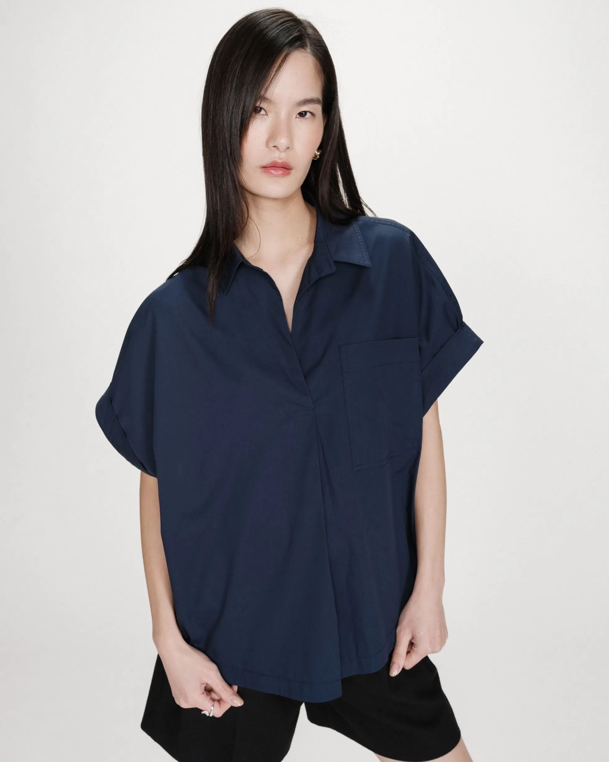 Blouse large en coton manches courtes marine Versigny