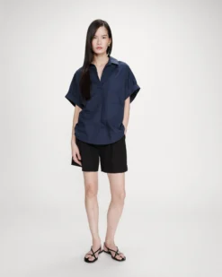 Blouse large en coton manches courtes marine Versigny