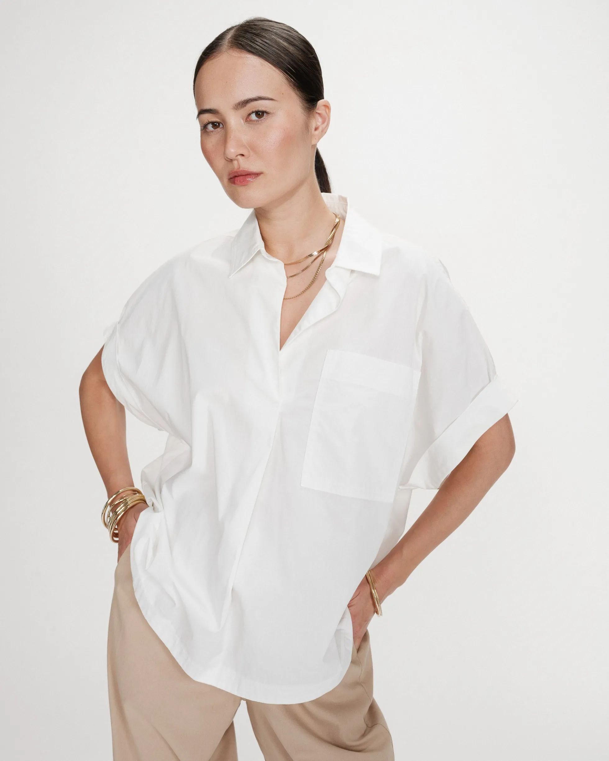 Blouse large en coton manches courtes ivoire Versigny