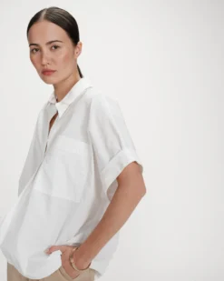 Blouse large en coton manches courtes ivoire Versigny