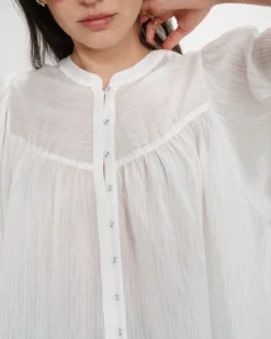 Blouse à manches ballons ample boutonnée ivoire Vanille