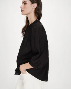 Blouse à manches ballons ample boutonnée noir Vanille