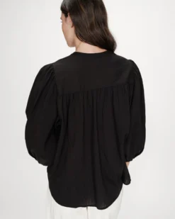Blouse à manches ballons ample boutonnée noir Vanille