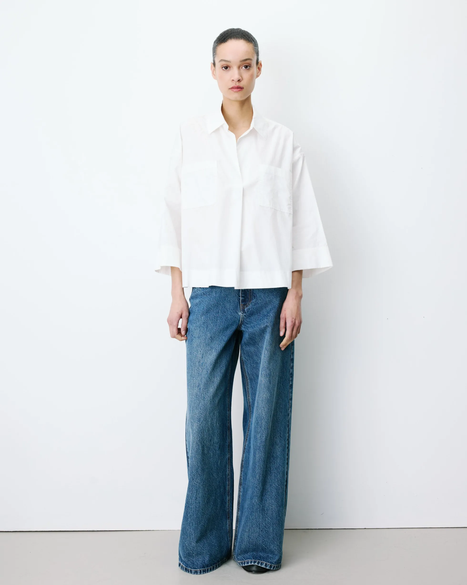 Blouse oversize manches larges en coton ivoire Ambre