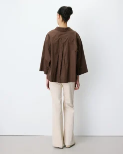 Blouse oversize manches larges en coton chocolat Ambre